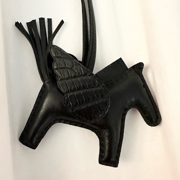 Hermes Noir Black Milo Lambskin Alligator Touch Rodeo Pegase PM Exotic Bag Charm - Picture 5 of 7